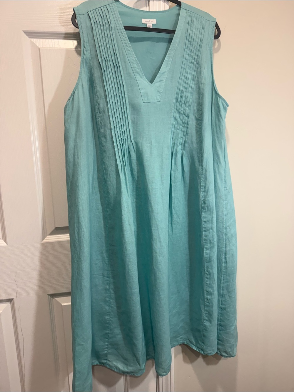 Pure Jill J.Jill Linen Pintucked Dress Teal Aqua 2X V Neck A-Line